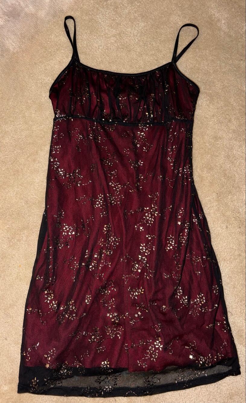 VTG 90s/Y2K CANDY ROCKET Sheer Mesh Overlay Floral Dress Whimsygoth Lg